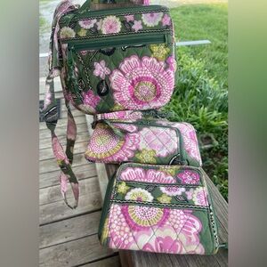 Vera Bradley Olivia Pink 3pc Set Quilted Floral Crossbody Set ~ Retired